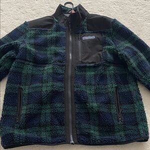 Vineyard Vines Mens Large SuperShep High Pile Black Watch Fleece Full Zip Jacket